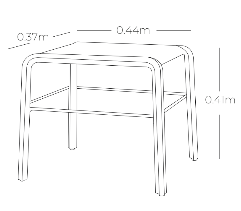 Medidas de mesa auxiliar VENECIA, especificaciones técnicas de mesa de tecnopolímero 44 x 37 x 41cm