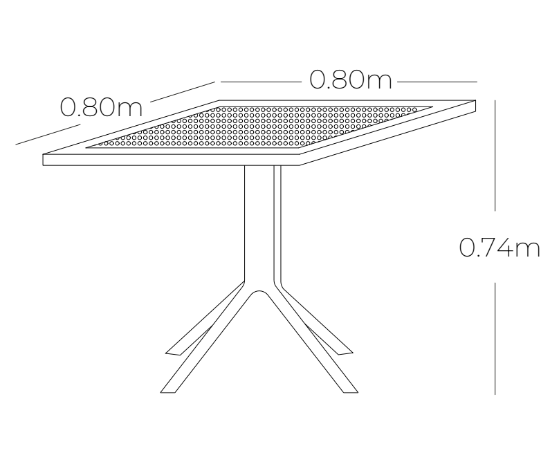 Medidas de mesa de comedor LUNA, especificaciones técnicas de mesa cuadrada de resina 80 x 80 x 74cm