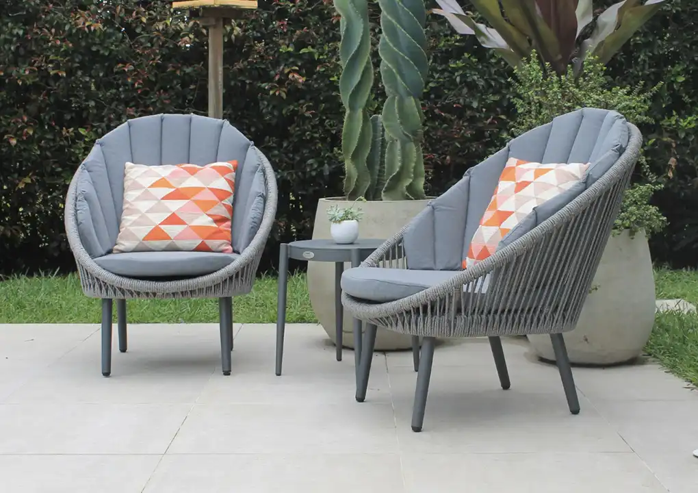 Set de balcón GENOVA negro, conjunto de aluminio gris oscuro con cuerdas de poliéster para balcón