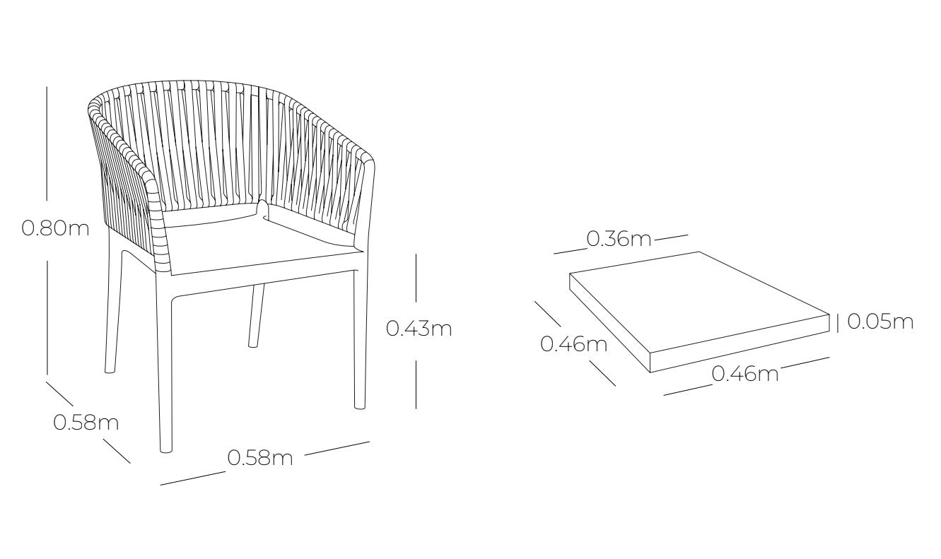 Medidas de silla COSTEIRA, especificaciones técnicas de silla de polipropileno apilable