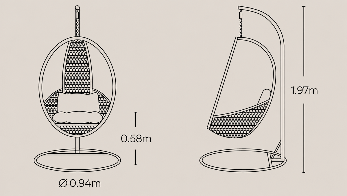 Plano técnico y dimensiones de la Silla Colgante PAGODA