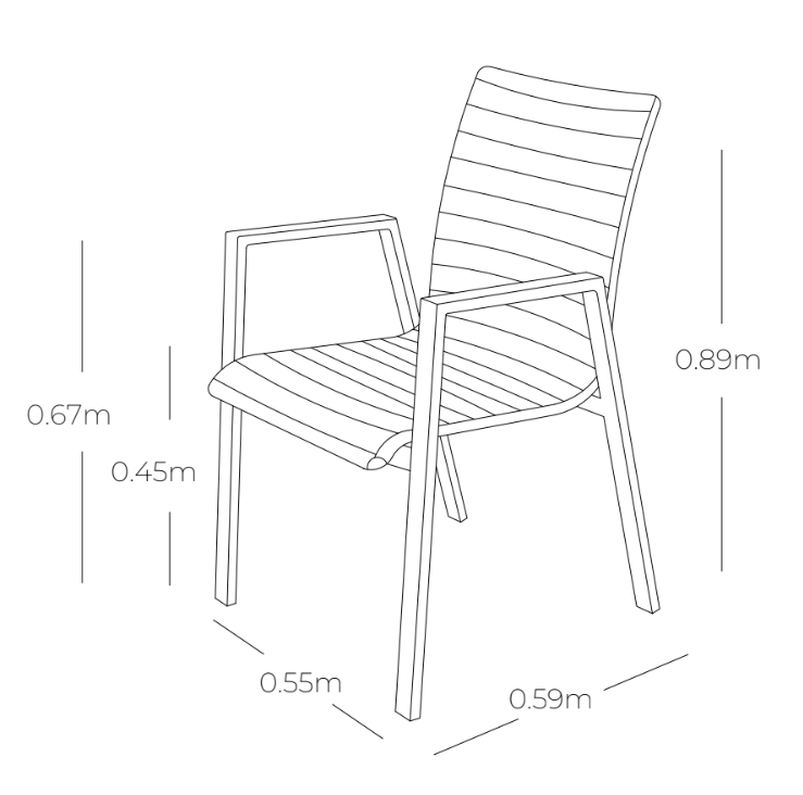 Medidas de silla TRIUMPH, especificaciones técnicas de silla de aluminio con textilene