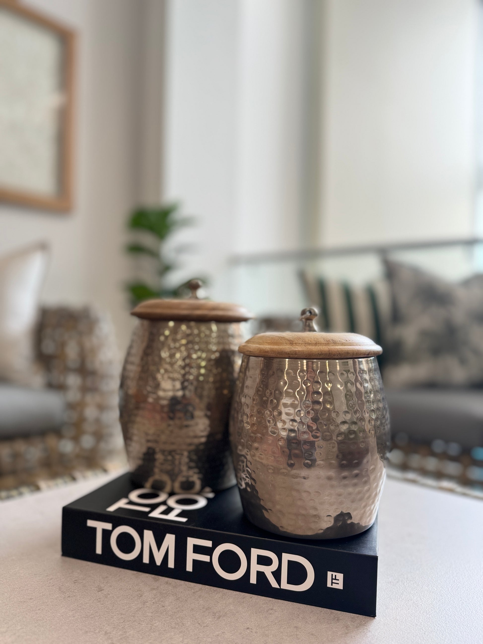 Ánforas decorativas en aluminio y madera, jarrones modernos para decoración de mesa de centro