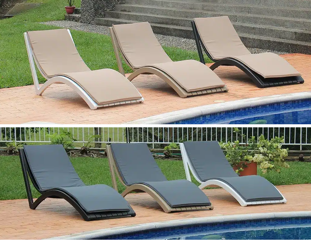 Asoleadora OLA con cojín, camastro de tecnopolímero con colchoneta opcional para piscina
