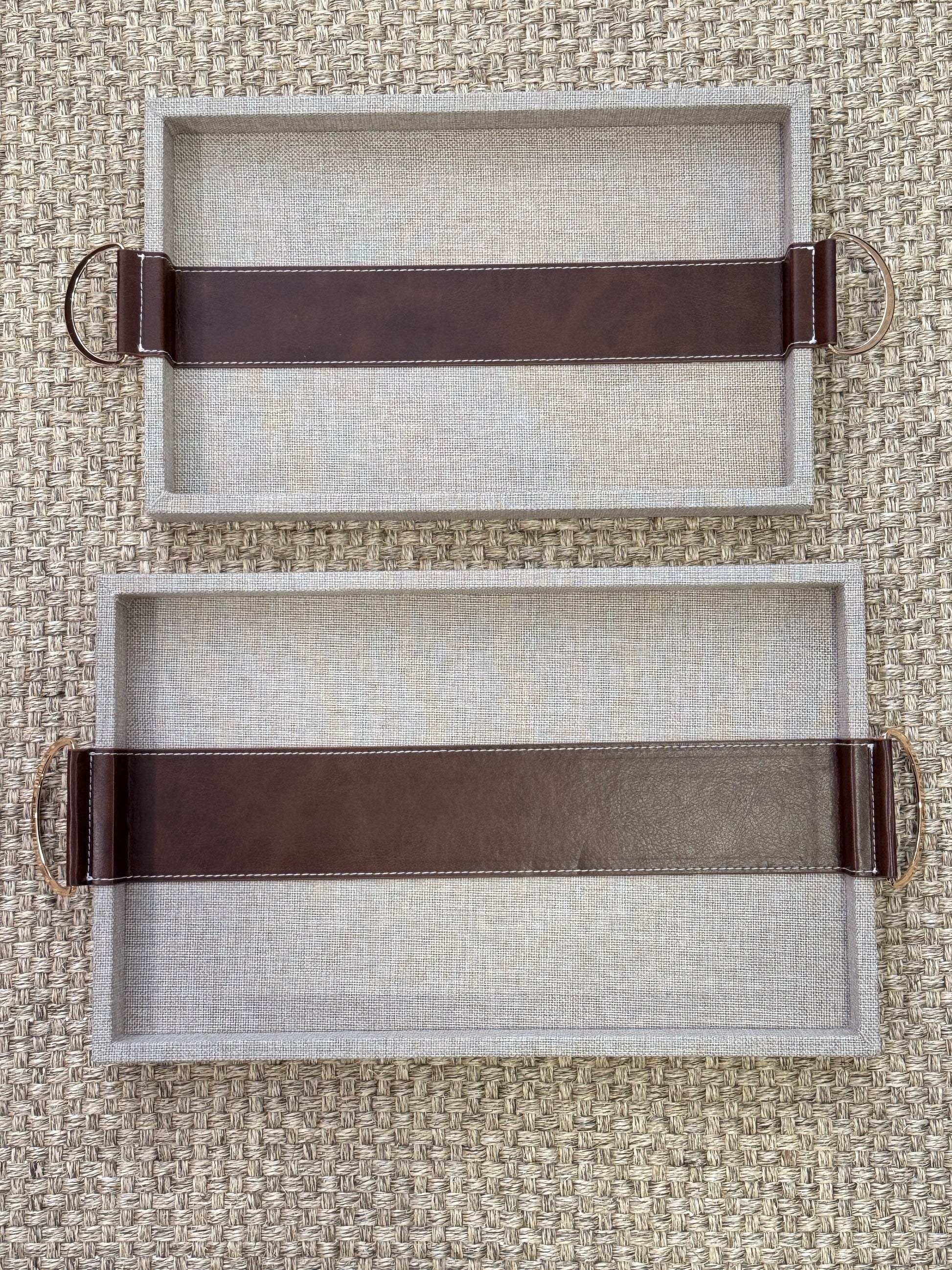 Bandejas rectangulares de madera con polipiel marrón para decoración de mesa