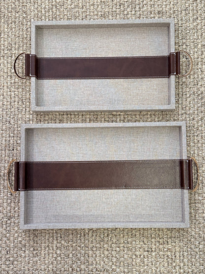 Bandejas rectangulares de madera con polipiel marrón para decoración de mesa