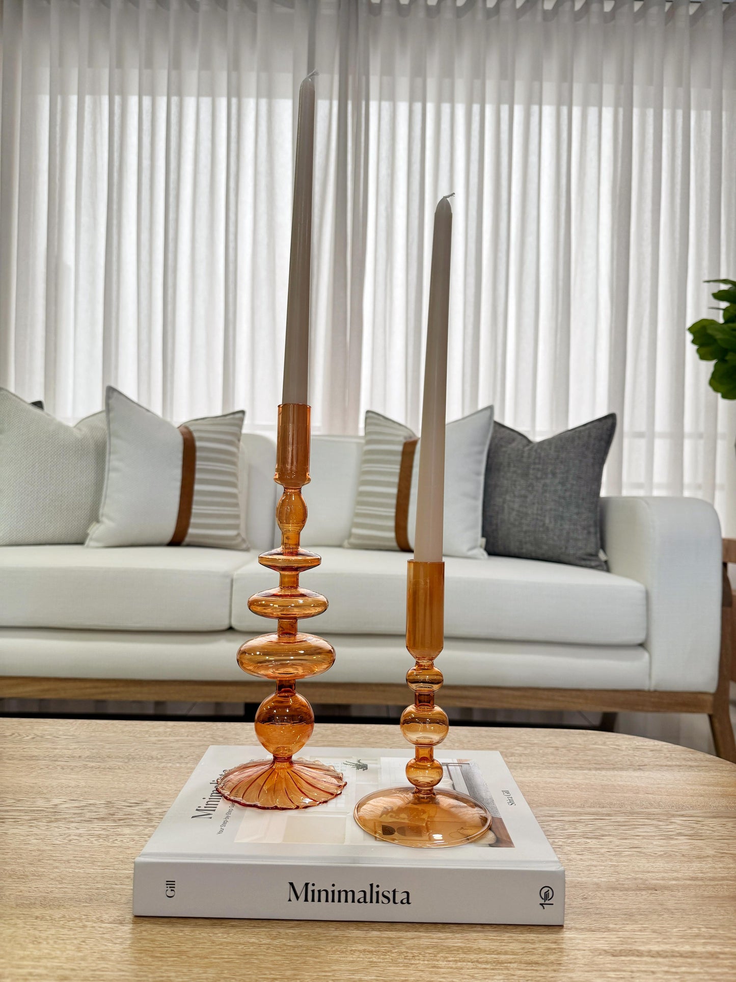 Candelabros decorativos de cristal ámbar, set de portavelas para mesa de centro y sala