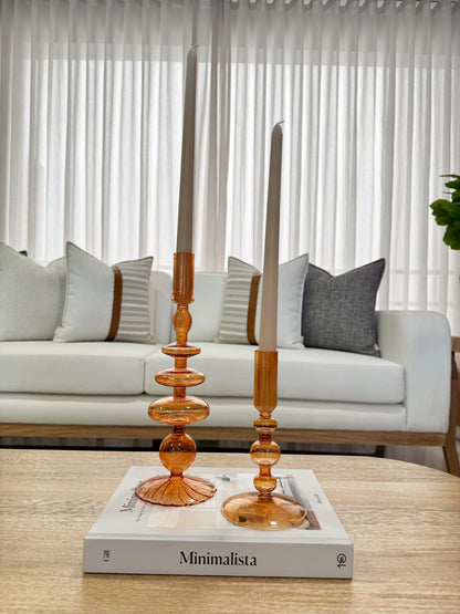 Candelabros decorativos de cristal ámbar, set de portavelas para mesa de centro y sala