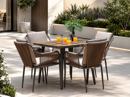 Comedor AMALFI para exterior con sillas tejidas y mesa rectangular