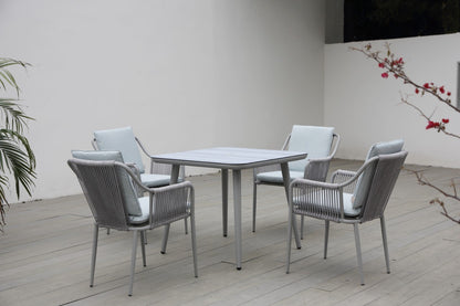 Set de comedor AMALFI 4 puestos negro, comedor de aluminio con cuerdas de poliéster para terraza