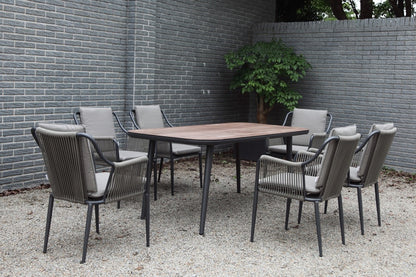 Set de comedor AMALFI 6 puestos negro, comedor de aluminio con cuerdas de poliéster para terraza
