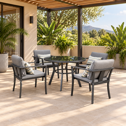 Comedor BALI negro con mesa redonda para terraza cubierta y exterior