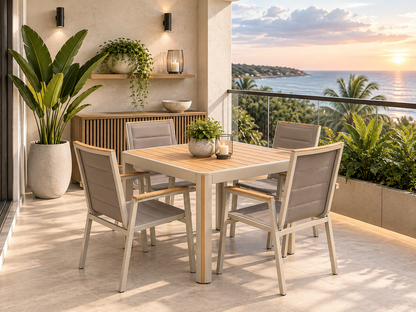 Comedor CEDAR con mesa rectangular y sillas para terraza exterior