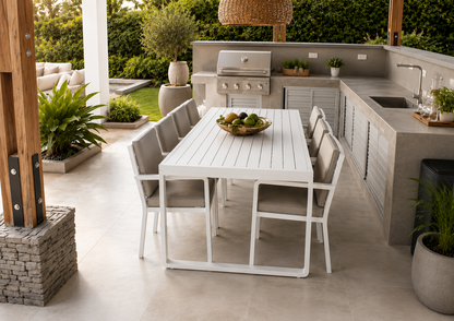 Comedor PORTO blanco para terraza y espacios exteriores cubiertos