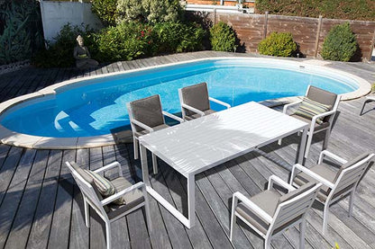 Set de comedor PORTO, mesa y sillas de aluminio con cojines para terraza