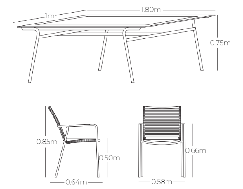Plano técnico y dimensiones del Comedor VELEROS para exterior