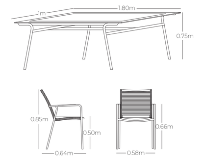 Plano técnico y dimensiones del Comedor VELEROS para exterior