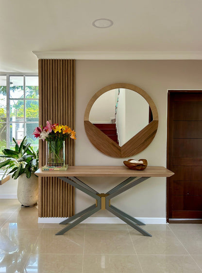 Espejo redondo de pared en chapilla de madera Ø 110cm, espejo decorativo grande para sala y comedor