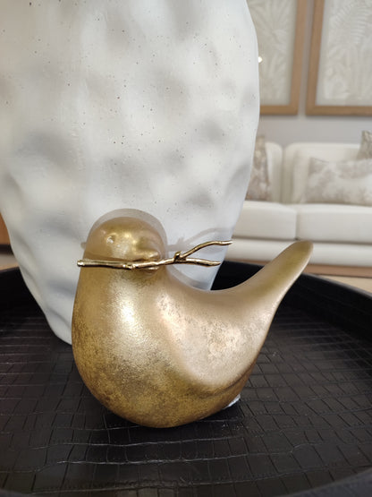 Figura decorativa pájaro en resina color dorado, escultura decorativa para mesa auxiliar y centro