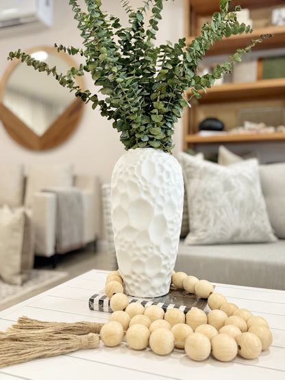 Florero decorativo en cerámica blanca 40cm de altura, jarrón elegante para decoración de sala