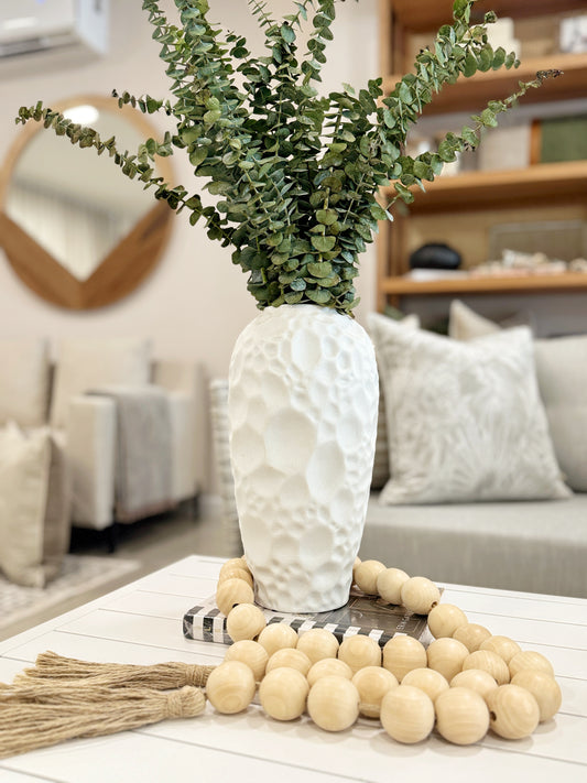 Florero decorativo en cerámica blanca 40cm de altura, jarrón elegante para decoración de sala