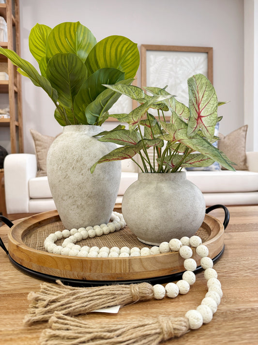 Jarrones en resina blanco grisáceo, floreros minimalistas para decoración de interiores