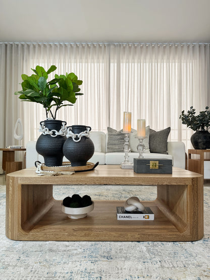 Jarrones de cerámica negra texturizada con cadena blanca, floreros elegantes para mesa de centro