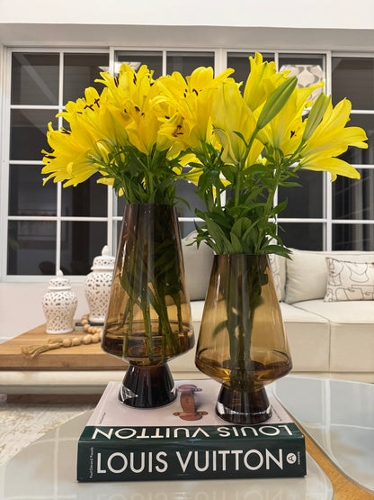 Jarrones de cristal color ámbar, disponibles en 35.5cm y 26cm de altura, floreros decorativos para sala