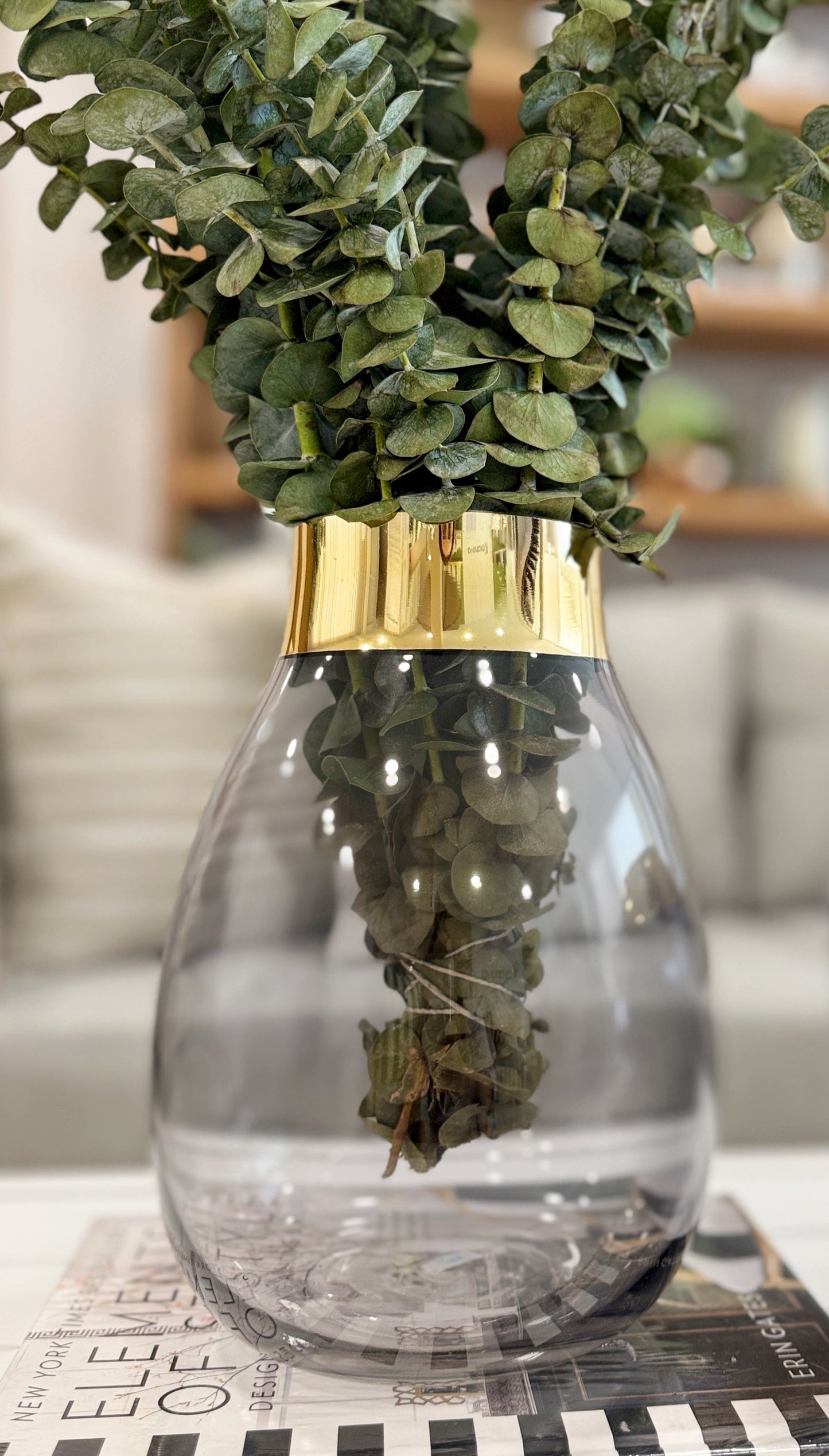 Floreros decorativos en cristal azul con cromado dorado, jarrones elegantes para mesa de centro