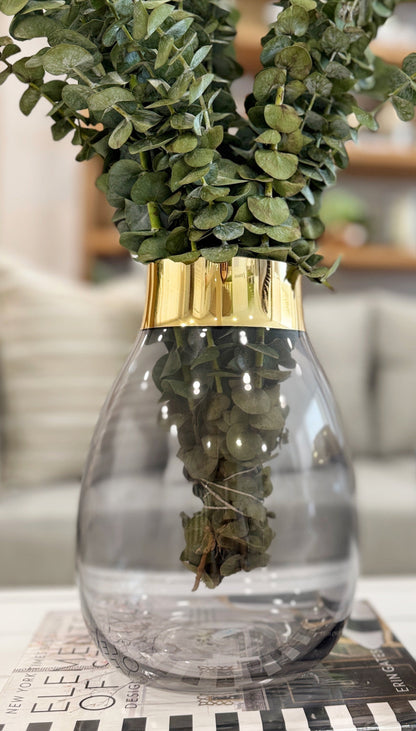 Floreros decorativos en cristal azul con cromado dorado, jarrones elegantes para mesa de centro