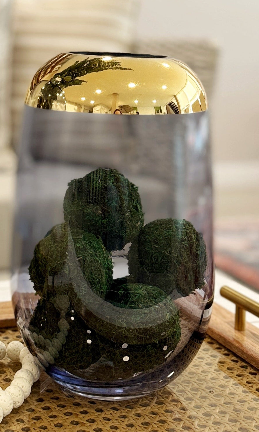 Jarrones de cristal azul con detalle cromado dorado, floreros decorativos sofisticados para mesa de centro