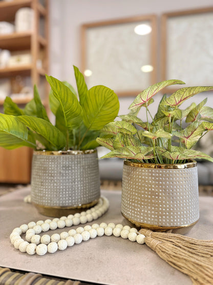 Jarrones de resina gris con borde dorado, disponibles en 17.5cm y 13cm de altura, floreros decorativos elegantes