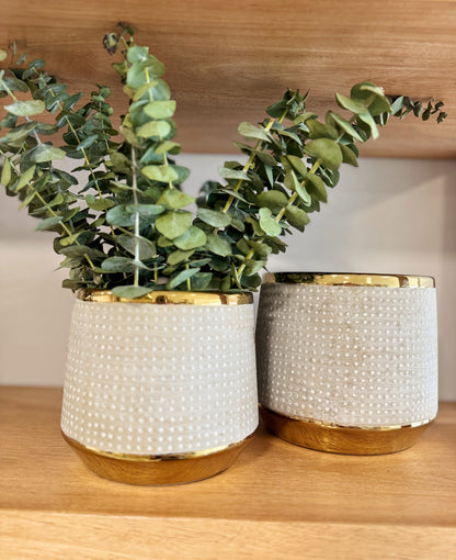 Jarrones decorativos de resina gris con borde dorado, floreros elegantes para sala y mesa de centro