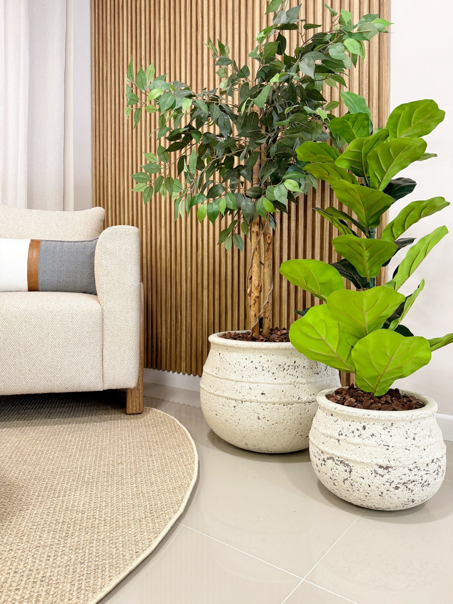 Materas SAKA en creastone set x 2 tamaños (Ø 42cm y Ø 28cm), macetas apilables aptas para intemperie