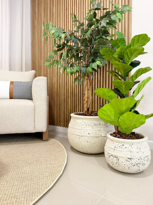 Materas SAKA en creastone set x 2 tamaños (Ø 42cm y Ø 28cm), macetas apilables aptas para intemperie