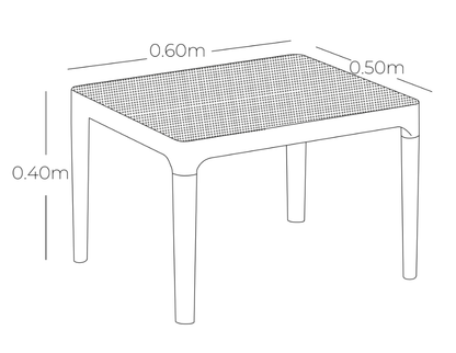 Medidas de mesa auxiliar TERRA, especificaciones técnicas de mesa de resina 60 x 50 x 40cm
