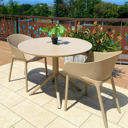 Mesa CIEL beige con silla CIEL PRO beige, conjunto de polipropileno para piscina
