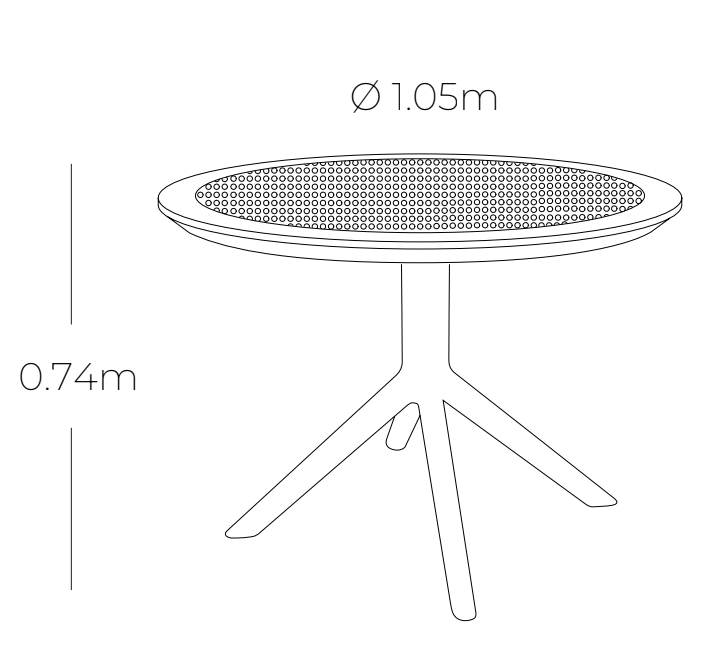 Medidas de mesa de comedor CIEL, especificaciones técnicas de mesa redonda de resina Ø 105 x 74cm

