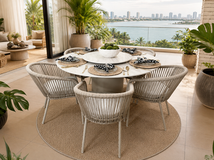 Mesa de Comedor SWAN redonda de 5 puestos para terraza - Kasanova Decoración