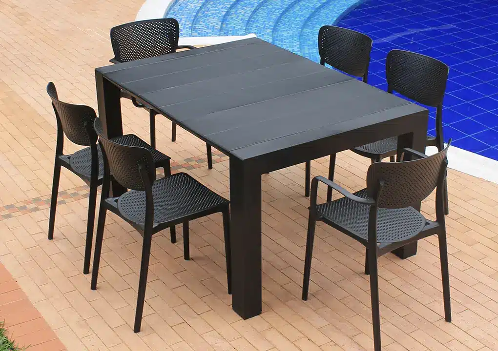 Mesa de comedor NAPOLI con silla COMFORT, mesa extensible de polipropileno apta para intemperie
