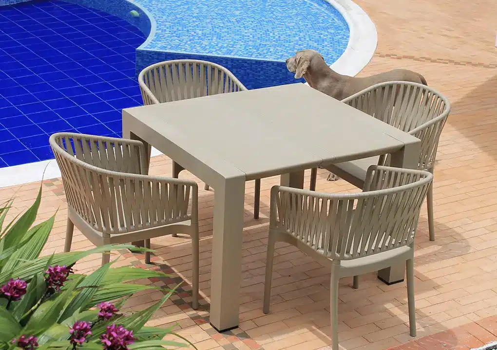 Mesa de comedor NAPOLI con silla COSTEIRA, mesa extensible de polipropileno para terraza
