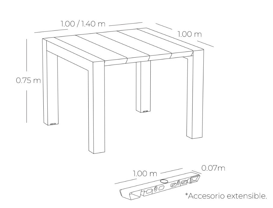 Medidas de mesa de comedor NAPOLI, especificaciones técnicas de mesa extensible 100-140cm
