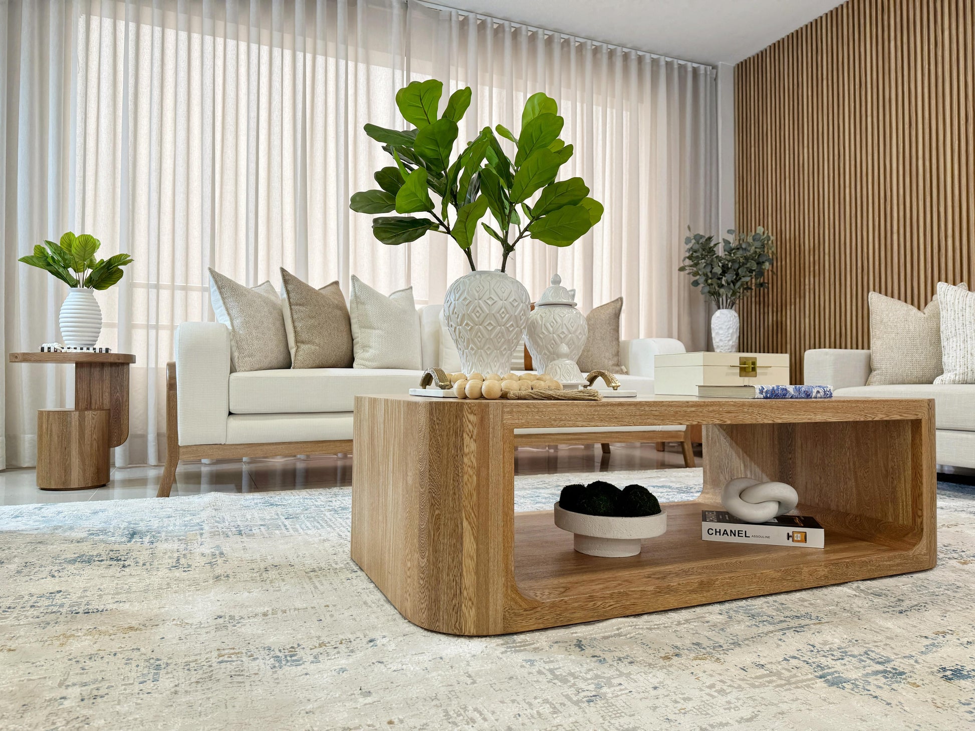 Mesa de centro rectangular de madera maciza para sala - KASANOVA Decoración