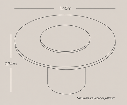 Plano técnico y dimensiones de la Mesa de Comedor SWAN con bandeja giratoria