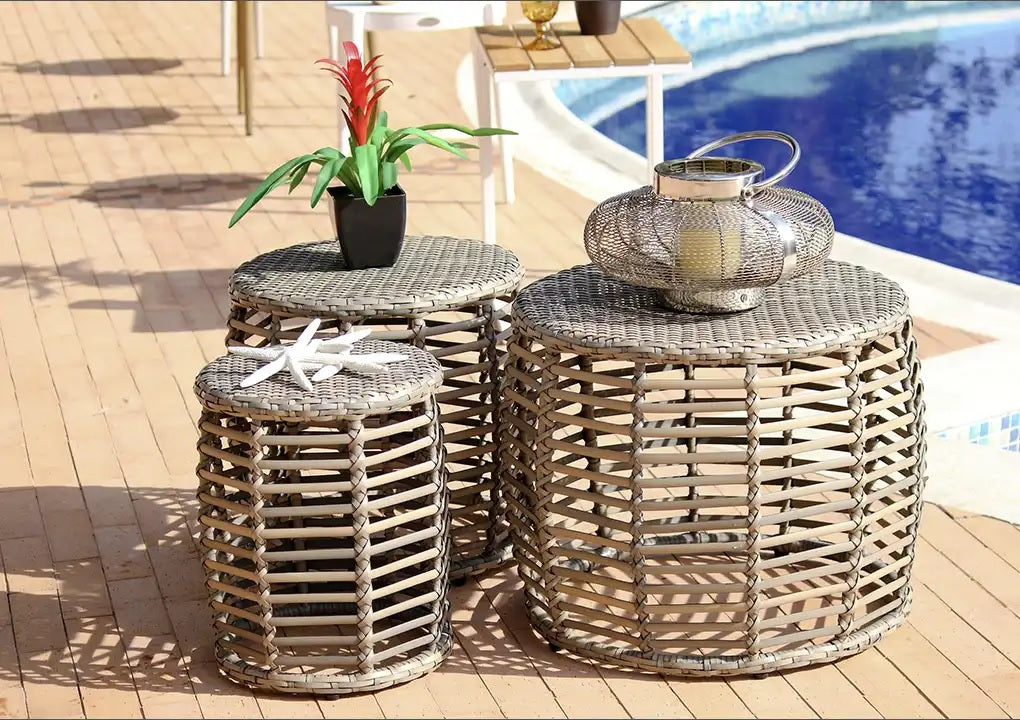 Mesas auxiliares PATTAYA set x 3 tamaños, mesas de aluminio con fibra termoplástica para terraza cubierta