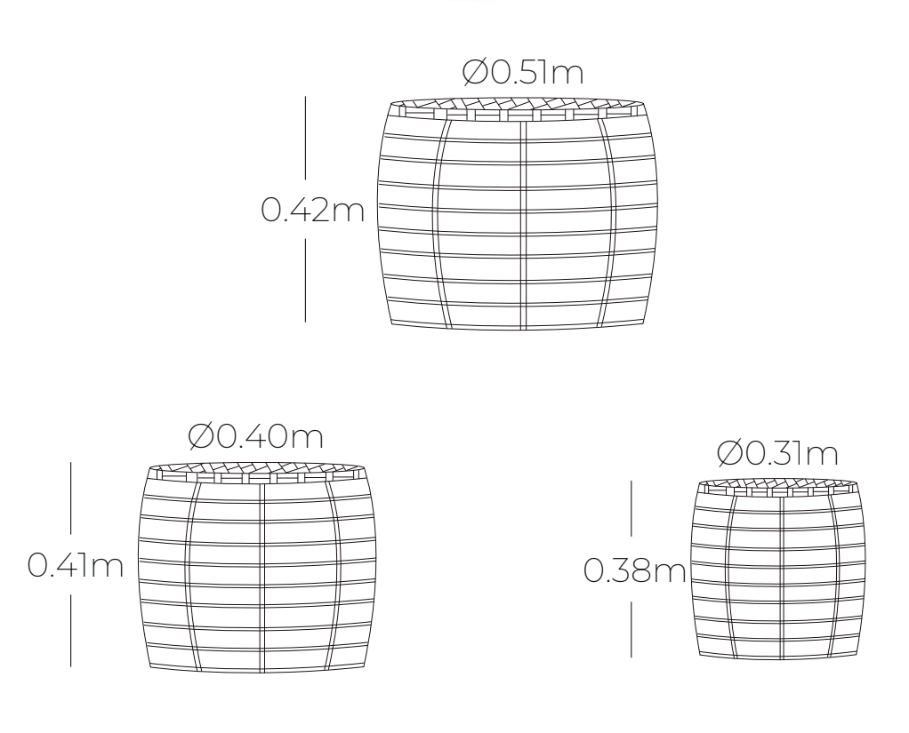 Medidas de mesas auxiliares PATTAYA, especificaciones técnicas del set de 3 mesas apilables