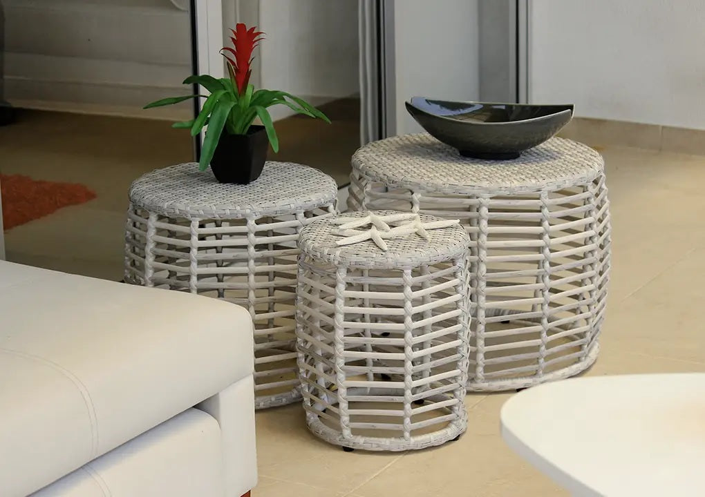 Vista de mesas auxiliares PATTAYA, set de 3 mesas apilables de aluminio para balcón