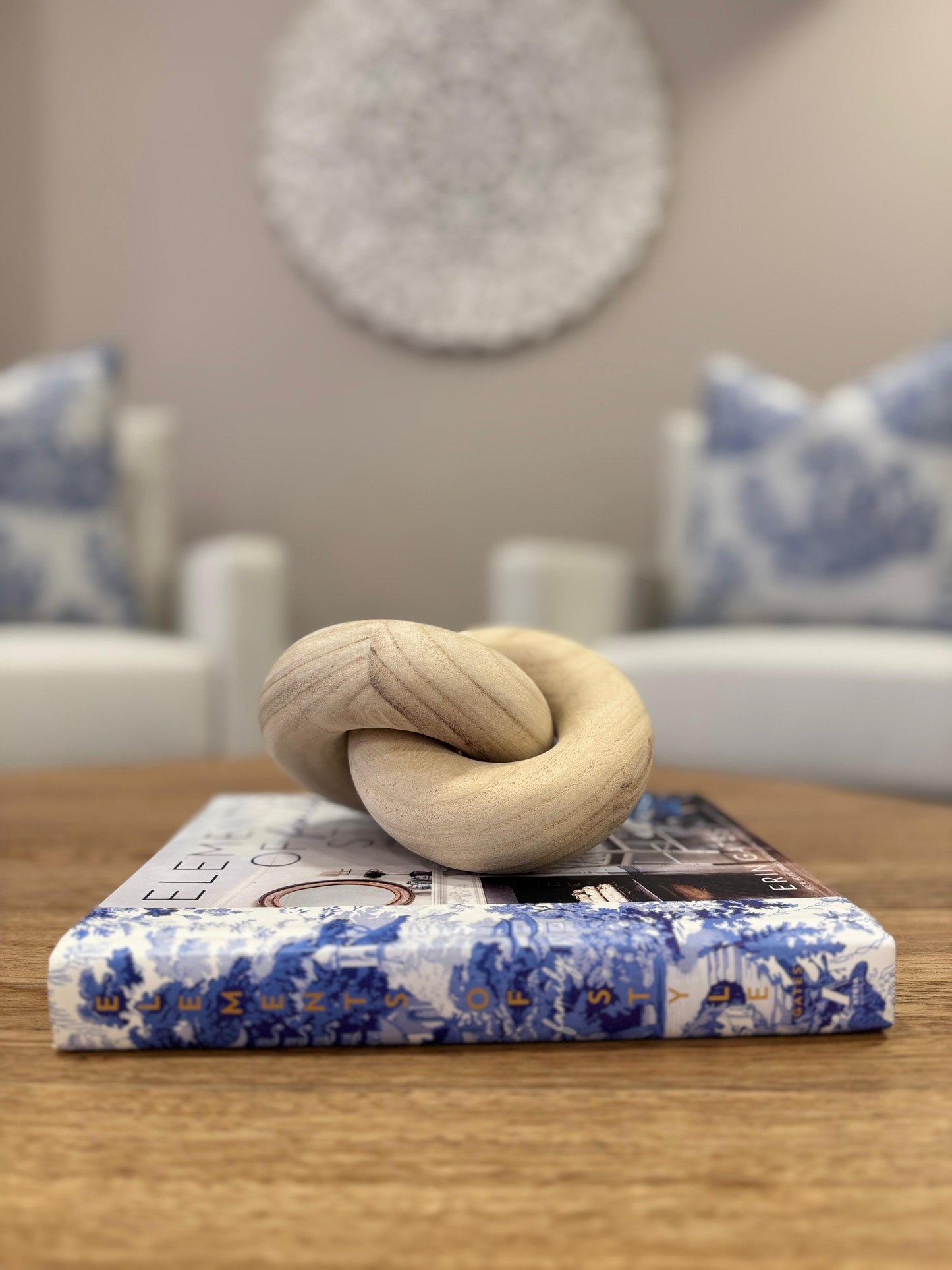 Nudo decorativo de madera natural 16 x 13cm, escultura artesanal para mesa de centro