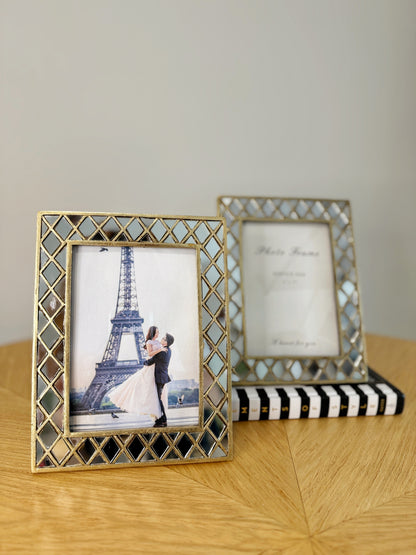 Marco portarretrato con borde de espejos para foto 5x7 pulgadas, diseño elegante para decoración