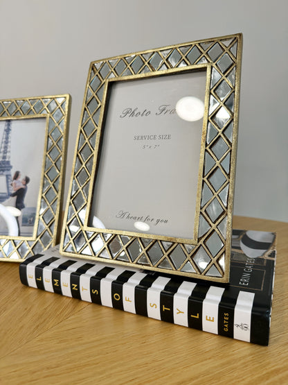 Marco decorativo con borde de espejos para fotografías 5x7", accesorio para decoración de interiores